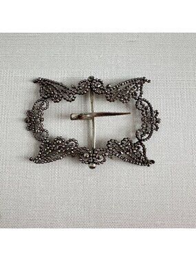 Victorian Cut Steel Sash Buckle Scrollwork 1800s Antique